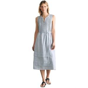 Faherty Isha Midi Dress in Blue Mini Stripe Sleeveless Linen Size XS